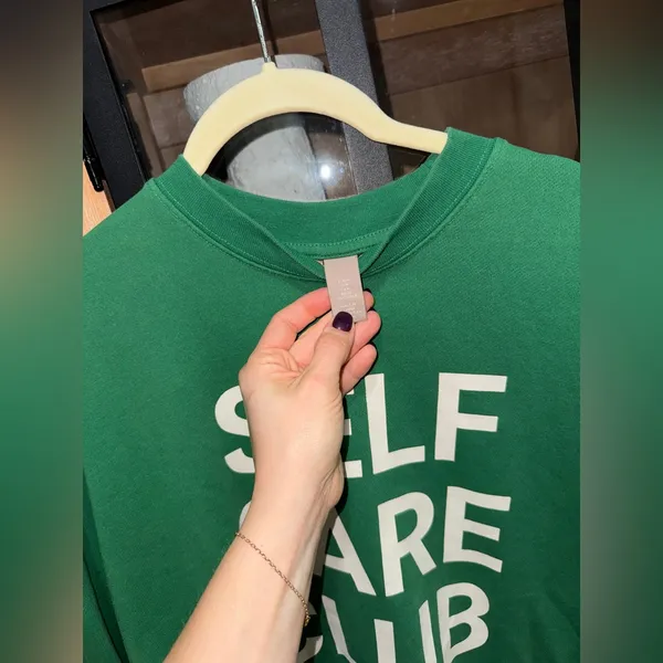 H&M Self Care Club crewneck pullover sweatshirt sporty rich ribbed kelly green - Image 5