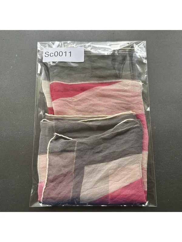 Vintage 70's Vera Neumann Vintage Pink, White, and Gray Striped Scarf - Image 13