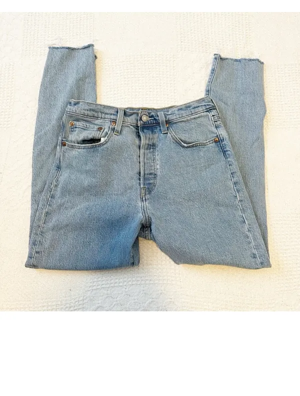 Levis 501 S Skinny High Waist Jeans Filiforme Raw Hem Frayed 27 - Image 6