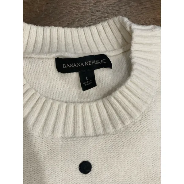 Banana Republic L White Black Polka Dot Knit Sweater - Image 2