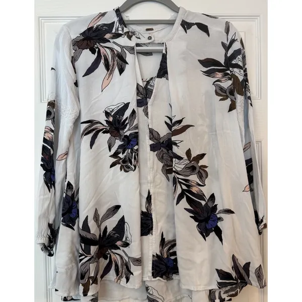 Free People Floral Mini Swing Dress Tunic White Feminine‎ Lace Party Hi-Lo Small - Image 3