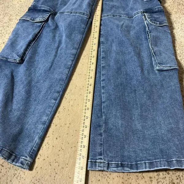 Y2K Fire & Rain Denim Wide Leg Cargo Jeans Medium Wash Blue Size 9 RJR-1990‎ - Image 5