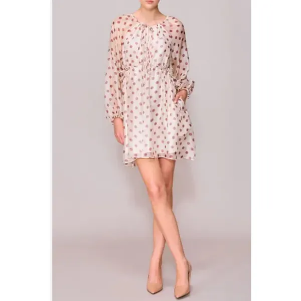 MELLODAY Polka Dot Sheer Long Sleeve Mini Dress L boho whimsi flowy y2k romantic - Image 2