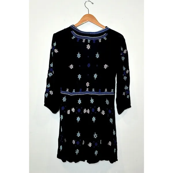 Womens Free People Whimsigoth Embroidered Dress Tunic V-Neck Snowflakes Size M - Image 4
