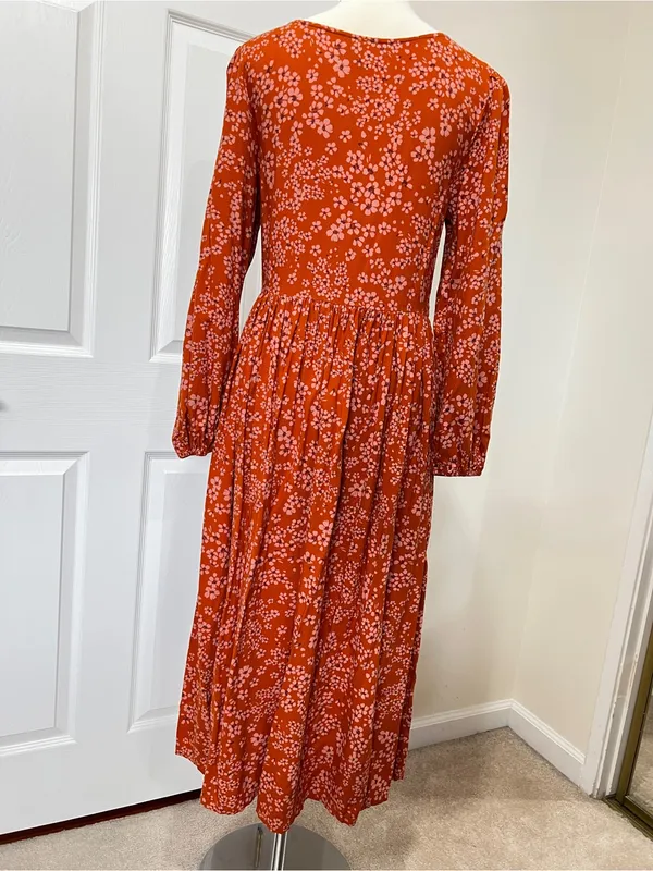 Susina Floral Smocked Bodice & Tiered Midi Dress Orange Burnt Orange Size Large - Image 14