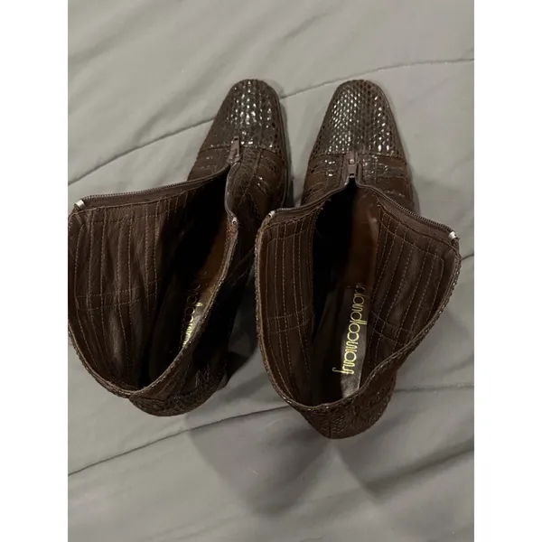 Italian Brown Suede & Snake Embossed Leather Ankle Bootie Women’s Size 7 - Image 13