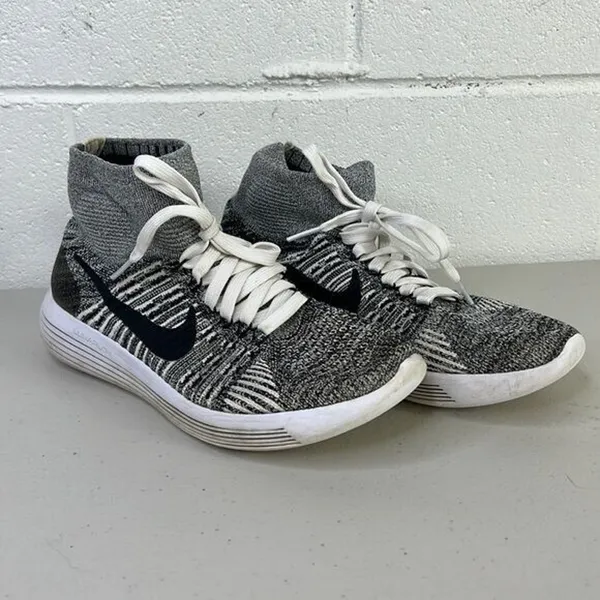 NIKE Mesh HighTop Athletic Sneakers sz 8 Gray/White 818677-101 lunarepic flyknit - Image 2