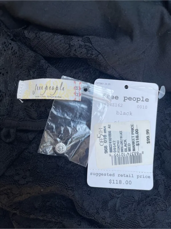 NWT Free People Dress lovely in lace black bell sleeves romantic whimsygoth M - Image 7