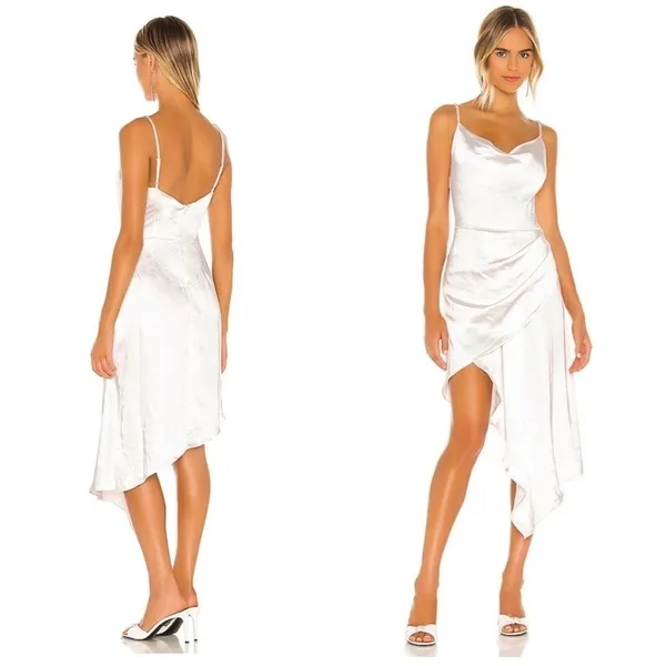 NWT ELIATT Satin Jacinda Rhinestone Asymmetric Cocktail White Dress Sz M - Image 2
