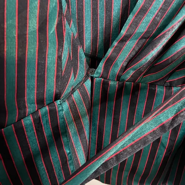 Zara Striped Sateen Wrap Blouse Medium Black - Image 7