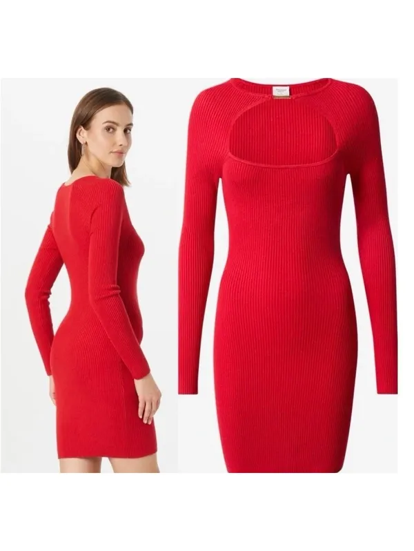 Abercrombie & Fitch ribbed knit red mini dress chest cutout size small bodycon - Image 9