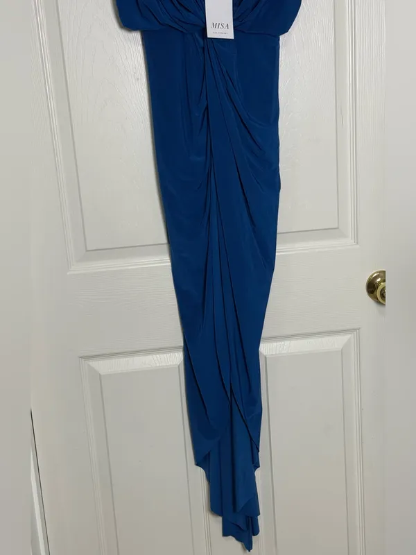 MISA Los Angeles Leza Gathered Crossover Sleeveless Tulip Maxi Dress in Blue L - Image 5