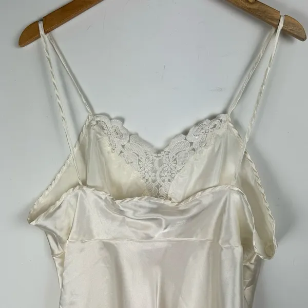 Vtg Y2K Cinema Etoile Satin Slip Cami Tank Embellished Lace Sz Large - Image 10