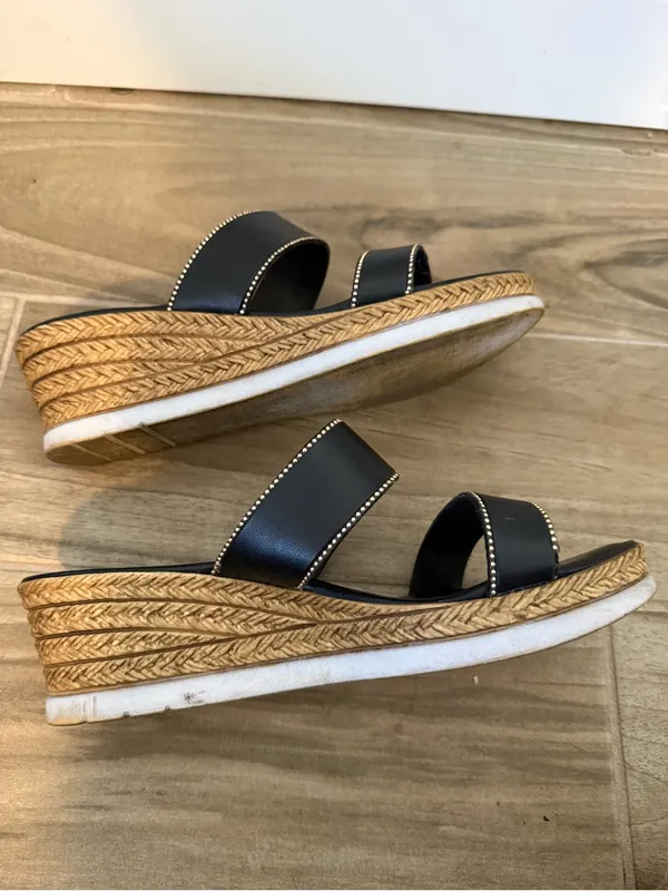 Italian Shoemakers Black Double-Strap Slide Sandals with Gold Bead Trim - Image 3