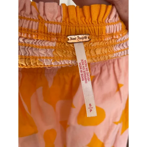 Free People Mila Floral Mini Dress S Boho‎ Puff Sleeve Smocked Pink Orange Beach - Image 6