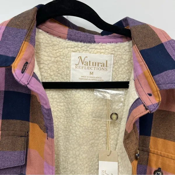 NWT Natural Reflections M button down Flannel long sleeve Shirt shacket Sherpa - Image 11