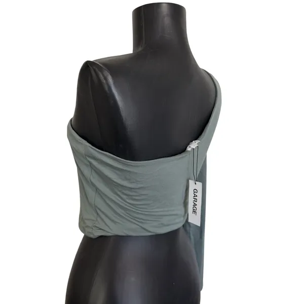 GARAGE Chinois Green Cutout One‎ Shoulder Long Sleeve Crop Top Shirt M - Image 3