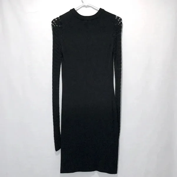 Bar III Imperfect black sweater dress crochet sleeves stretchy versatile‎ neutral fall m - Image 2