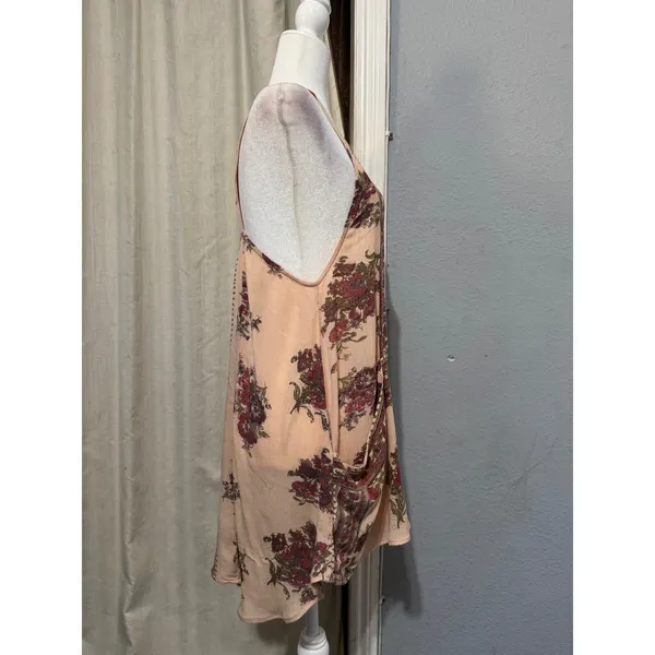 Free People‎ Mini Slip Dress XS Tunic Peach Floral Border Print Open Back Boho - Image 4