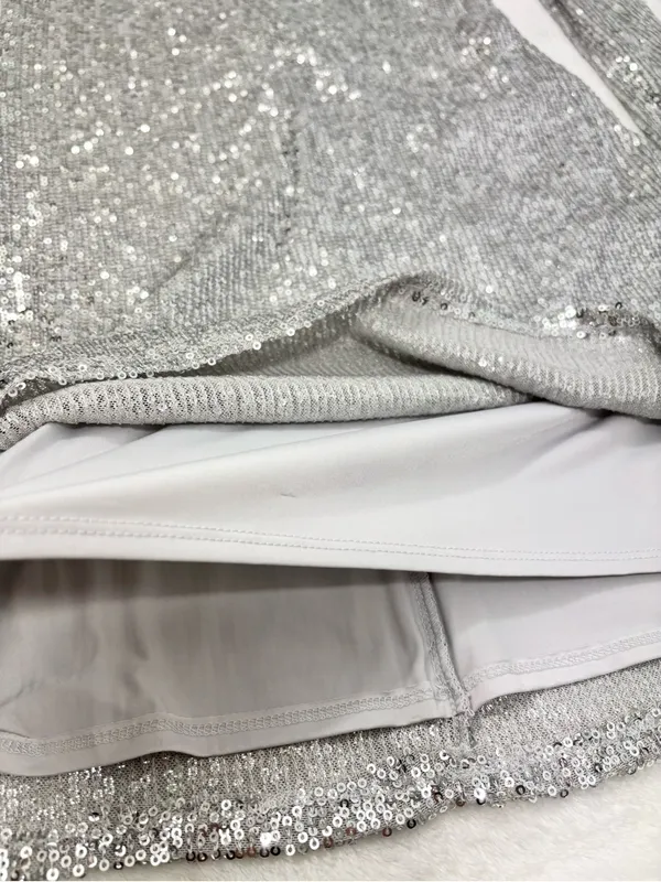 Abercrombie & Fitch Silver Shimmering Sequin Long Sleeve Mini Dress Size S - Image 14