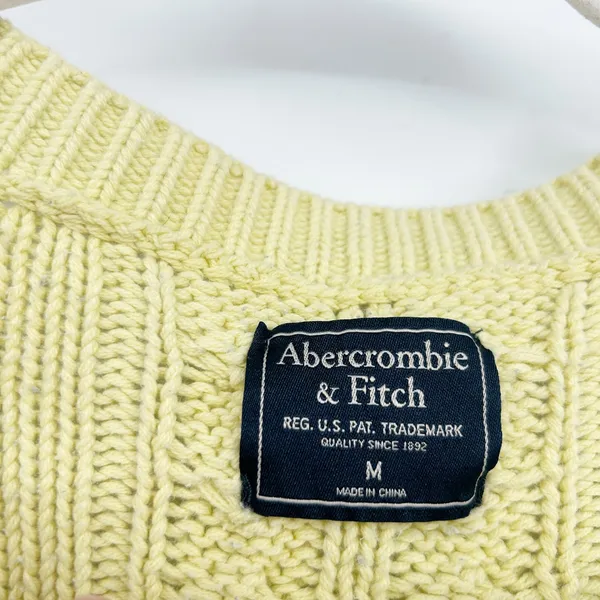 Abercrombie & Fitch Womens Yellow Cable Knit Preppy Tennis Prep‎ Sweater Size M - Image 4