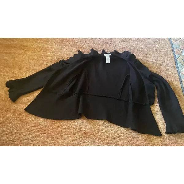 Kate Hill Women's 100% Wool Jacket Black Career Coat Ruffled Front Unlined Sz PM - Image 6