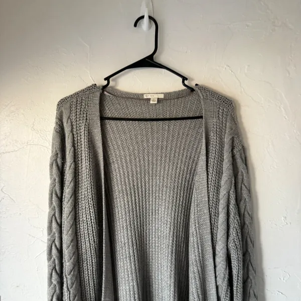 EST 1940 Gray Cable Knit Long‎ Sleeve Preppy Cardigan Sweater L Layering Boho - Image 5