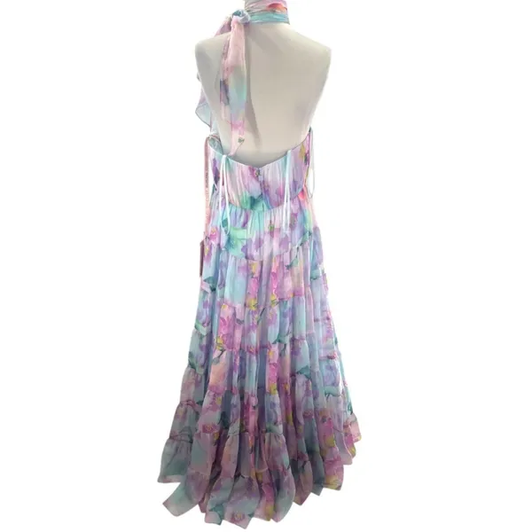 NWT Mac Duggal Floral Print Asymmetrical Halter‎ Neck Tiered Gown - Image 8