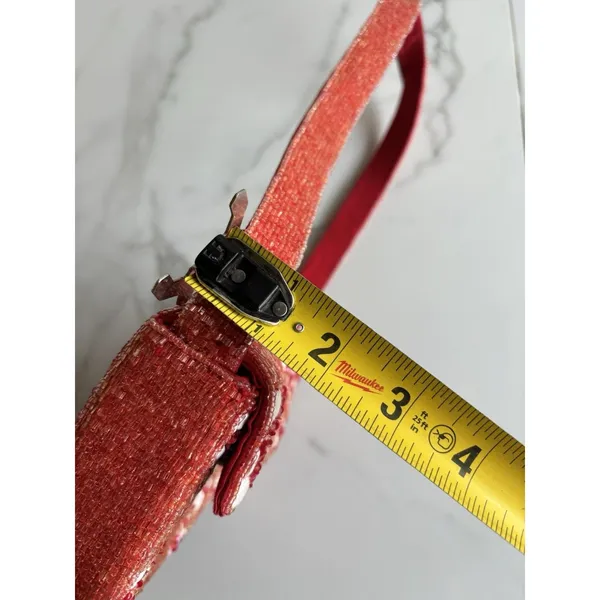 Anthropologie Fiona Beaded Shoulder Bag Red White Checkerboard Floral Flap Purse - Image 8