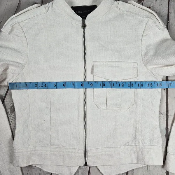 BCBGMaxAzria Frankie Off‎ White Zip Up Moto Blazer Jacket XS Textured - Image 8
