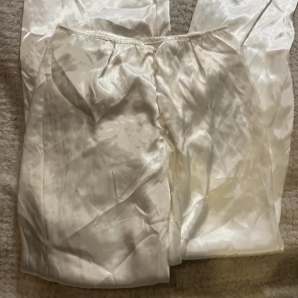 6 cream silky zip up trouser pants White - Image 3