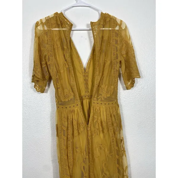 Socialite mustard embroidered lace plunge maxi dress Size Xs 100% Nylon & Cotton - Image 11