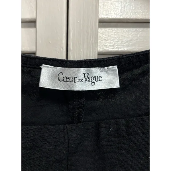 Coeur De Vague Black Overalls Adj Straps Size‎ L Pockets Wide Crop Leg Cotton - Image 2