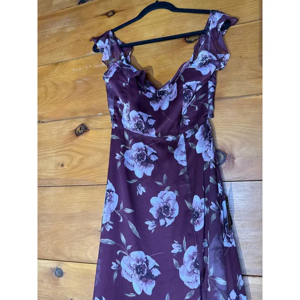 NWT Lulus Sweetest Entrance Plum Purple Floral Ruffled Tie-Back Maxi Dress Sz S - Image 5