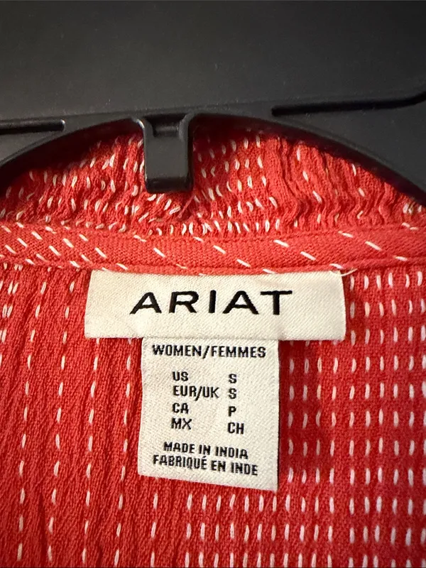 Ariat Coral-Red Tiered Maxi Dress with Tassel Tie size S excellent condition - Image 4