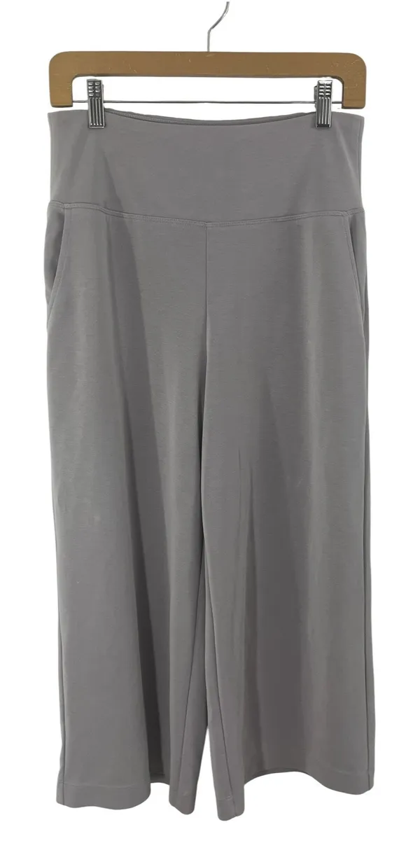 Athleta Womens Seasoft Wide Leg Crop Pants Neutral Medium Boho Gray Lagenlook - Image 2