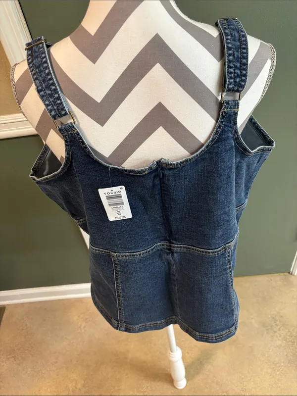torrid Dark Blue Denim Tank with Panel Stitching - Image 2