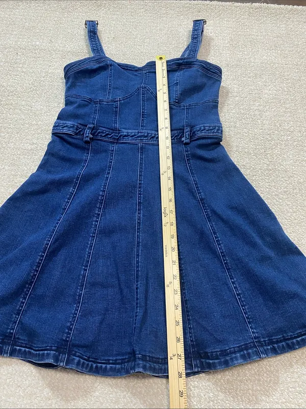 Free People Dark Indigo Denim Mini Dress Size L It has pockets on the sides. - Image 14