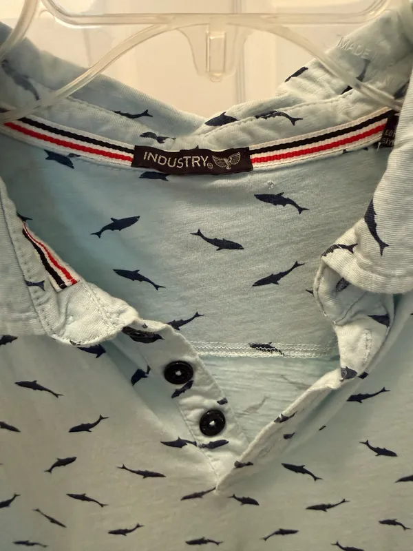 Industry Men's Light Blue Patterned Polo Shirt - Image 3