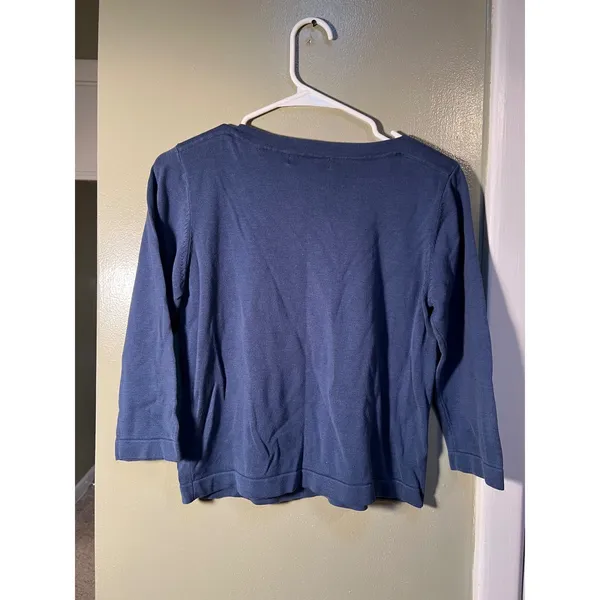 Coldwater Creek Women's Size Small Boatneck Sweater 3/4 Sleeve Blue Gray Silk - Image 5
