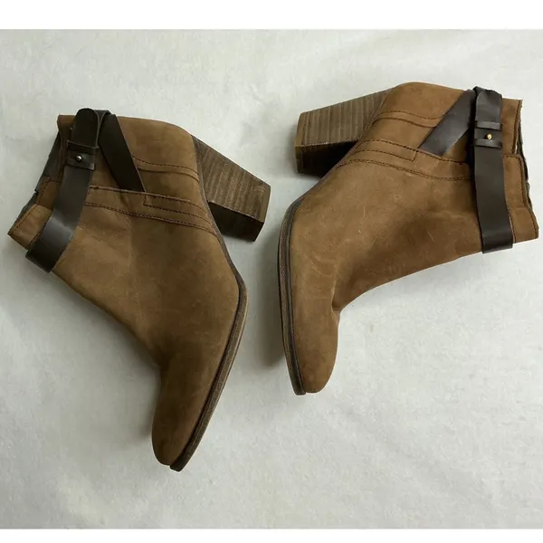 Franco‎ Sarto Dotty Brown Ankle Boots Leather Wrap Buckle Block Heel 9.5M - Image 4