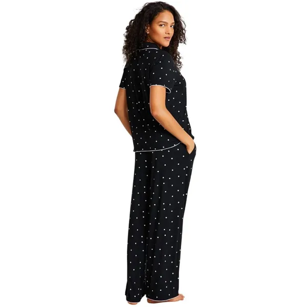 NWT State Of Day Womens Fluid Knit Notched Pajama Set Deep Black Polka Dot L - Image 2