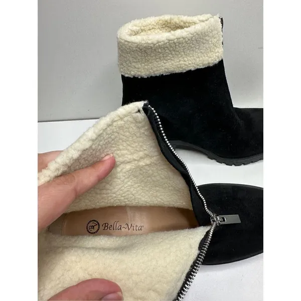 Bella Vita Cable Lug Black Booties Faux‎ Shearling Size 8.5 New - Image 10