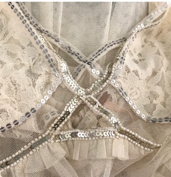 Free People On The Town Romantic Cream Beaded Sequin Sheer Lace Tank - Image 7
