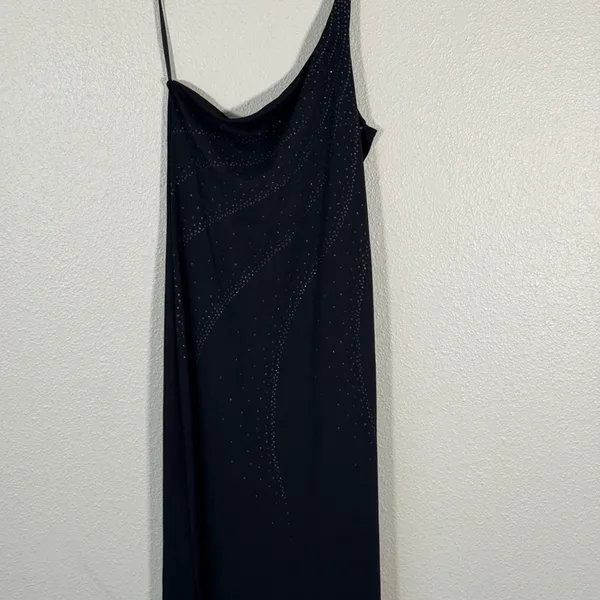 Vintage 90s Black One Shoulder Sparkle Glitter Maxi Dress Womens S Prom Formal - Image 12