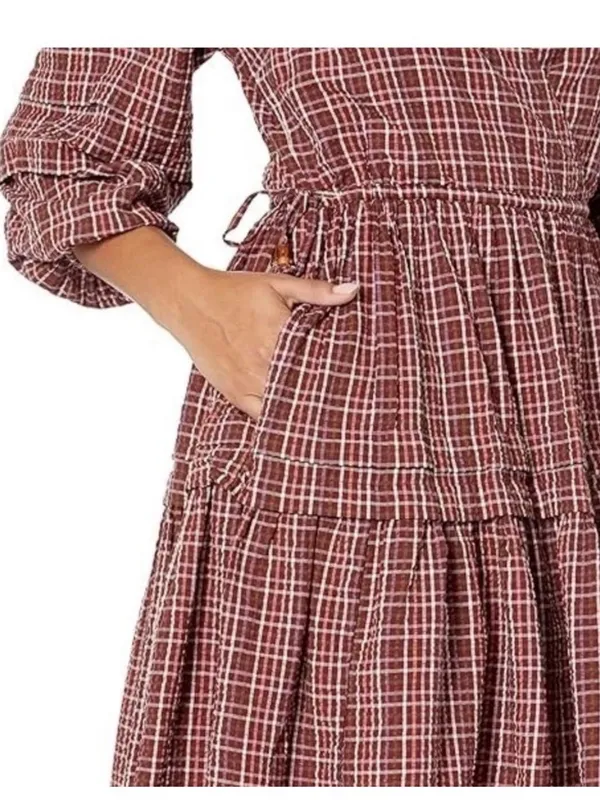 Madewell Seersucker Wrap Mini Dress Dark Merlot Plaid - Image 3