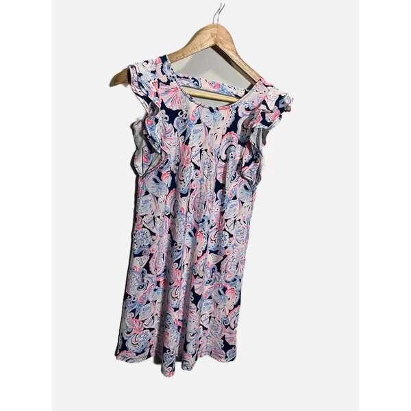 Lilly Pulitzer Dani Dress Womens XS Navy Pink High Tide Ruffle Shift Resort Wear - Image 3