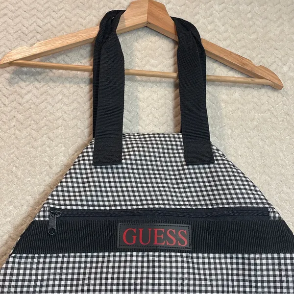 Vintage 90s Guess Gingham Tote‎ Bag Black White Checkered Round Shoulder Purse - Image 2