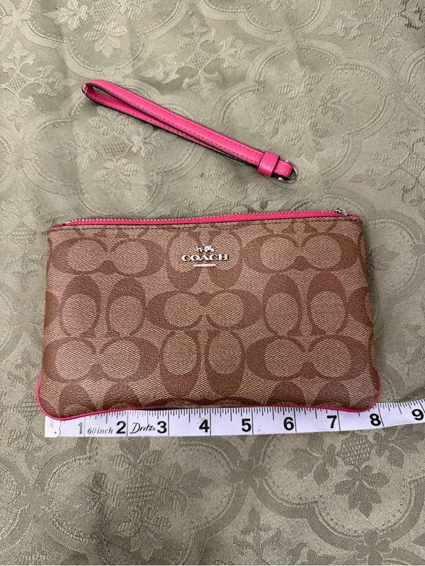 Coach Brown Signature Wristlet with Pink Trim - Image 5