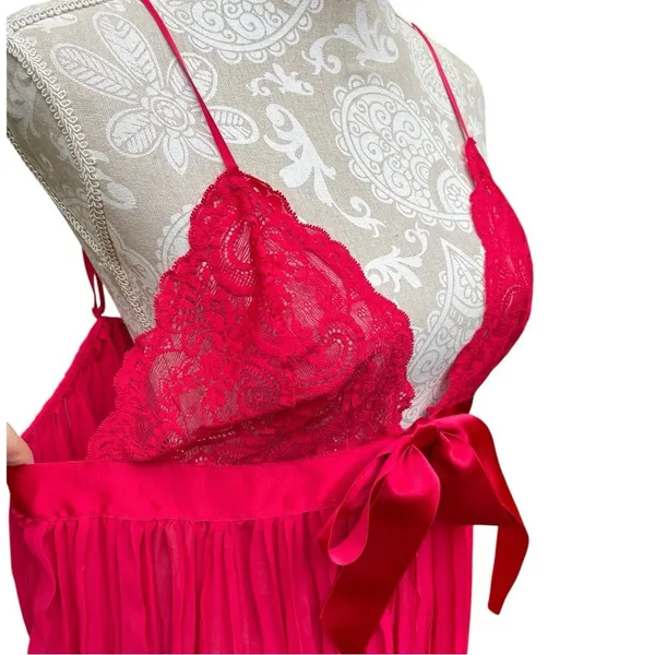 Victoria's Secret Red Lace Satin Bow Babydoll Chemise XL Lingerie Chiffon - Image 6